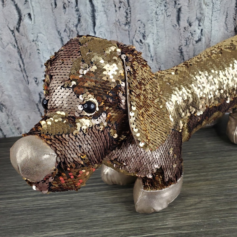 Dan Dee Metallic Flip Sequin Daschund Wiener Plush‎ Dog (BRONZE  GOLD) 18" Long
